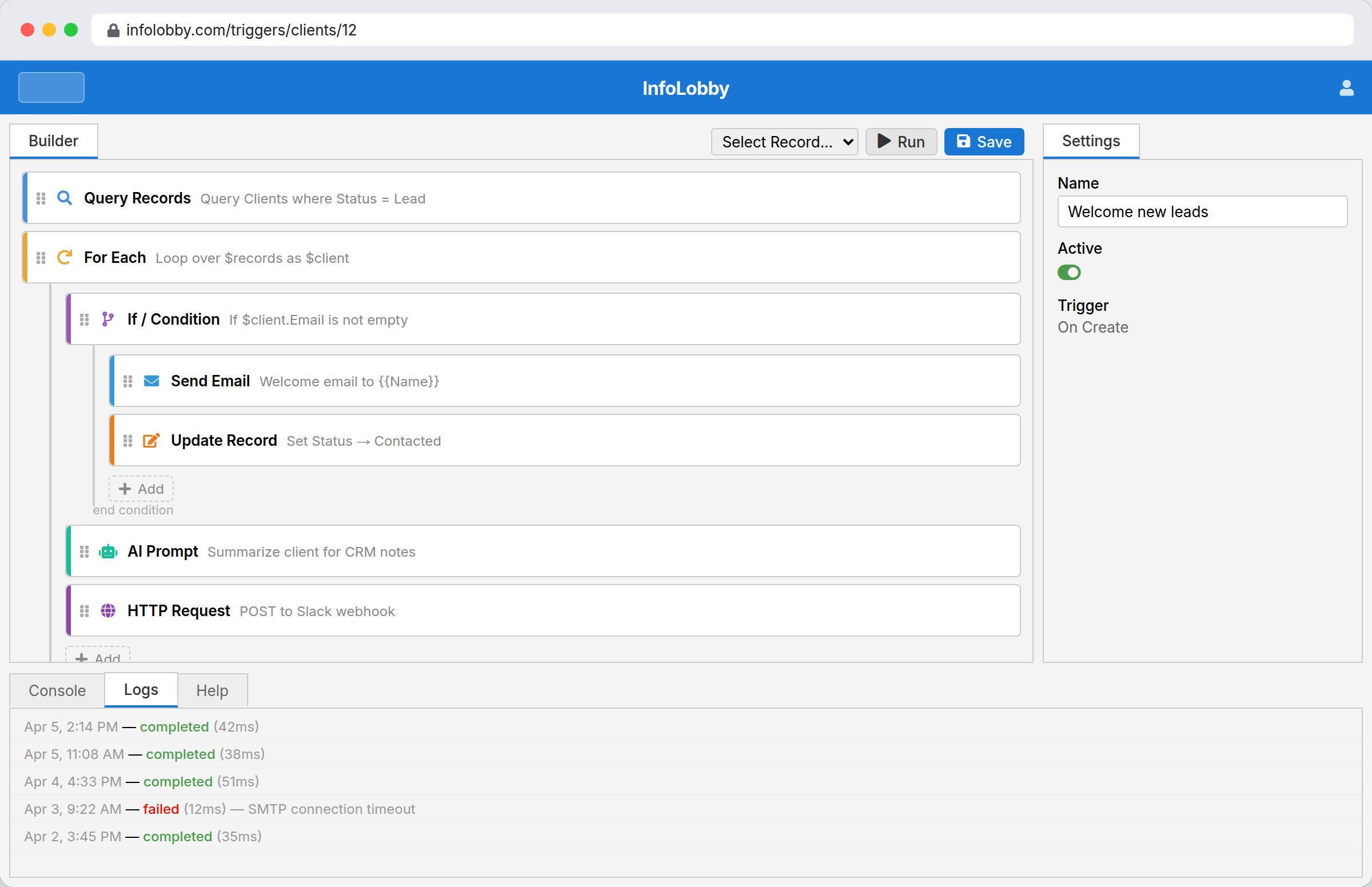 Visual automation builder