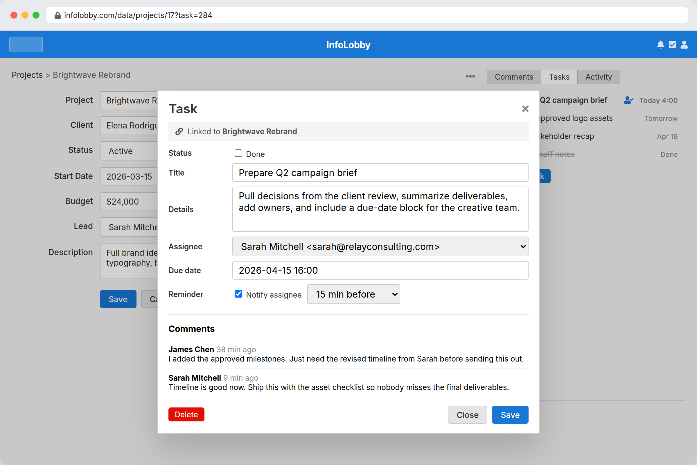 Solar operations workflow with tasks and project tracking
