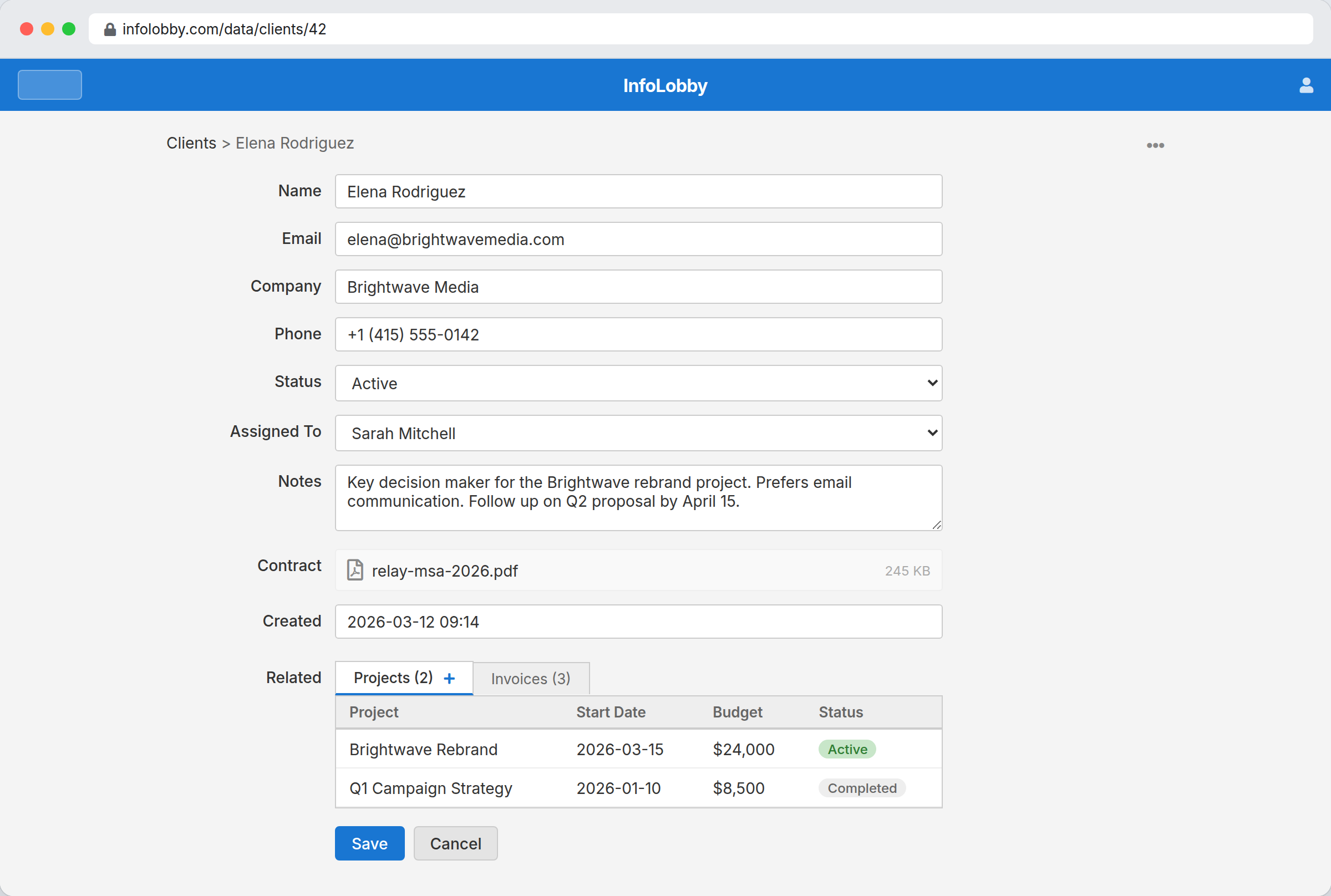 InfoLobby record form
