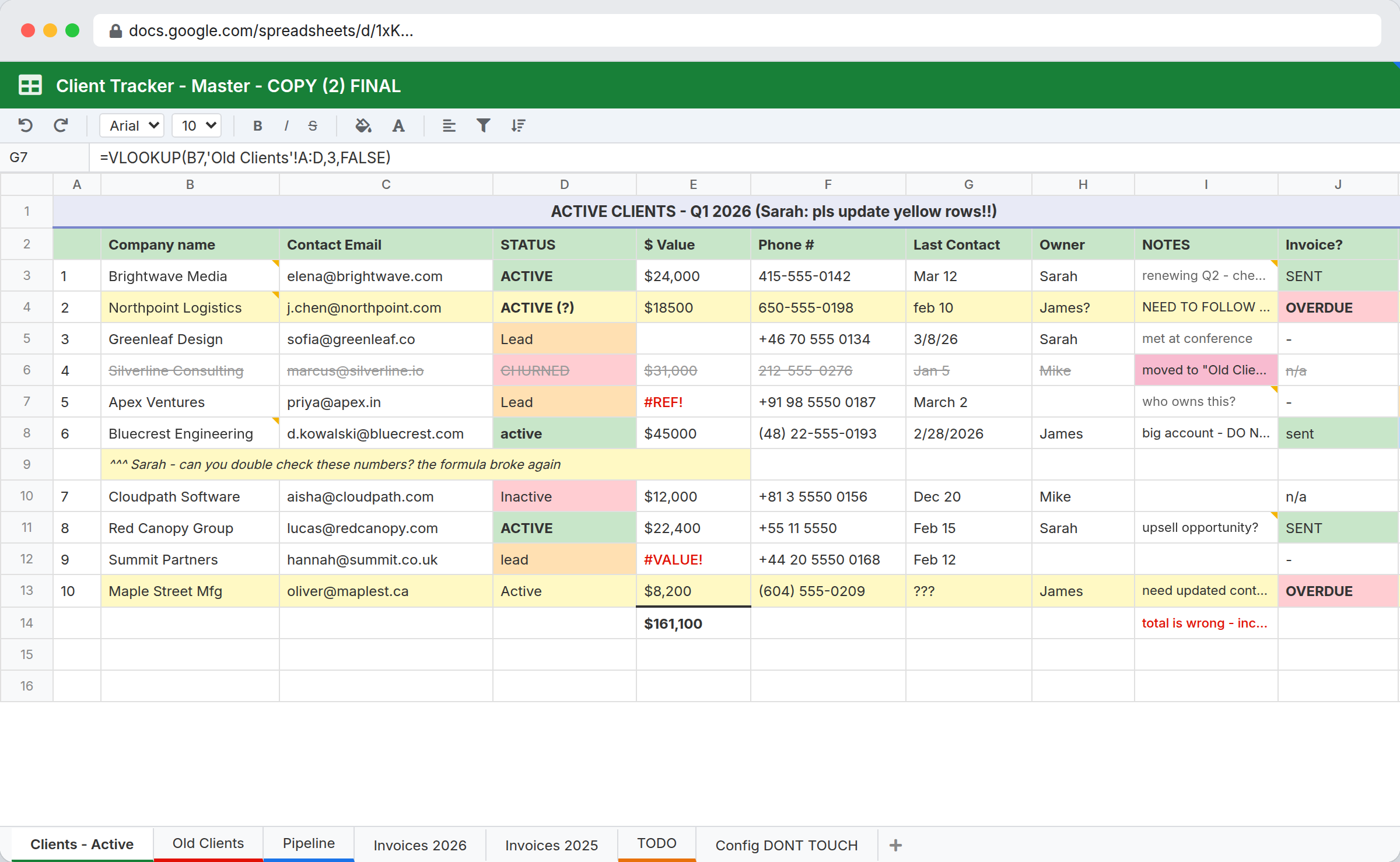Messy spreadsheet with scattered data